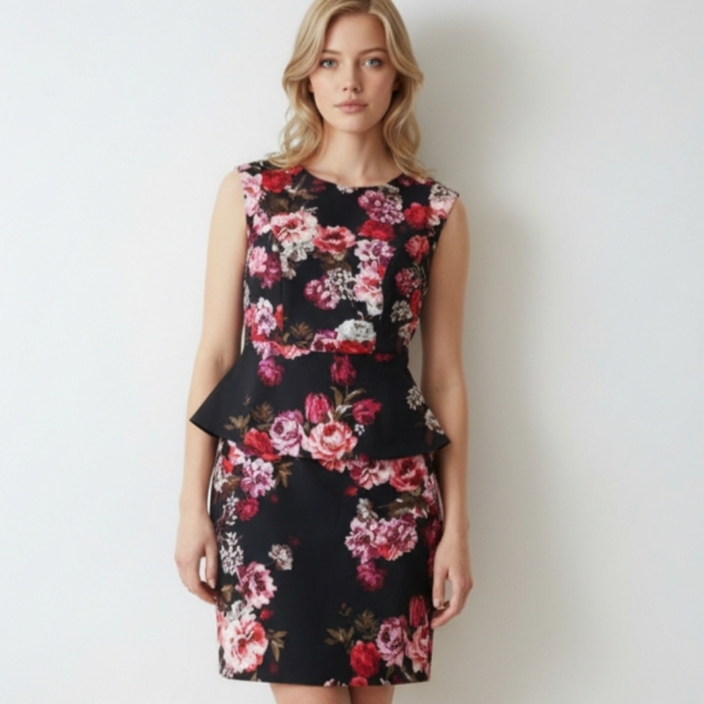 RICKI'S Red roses Dress cap sleeve peplum waist size small